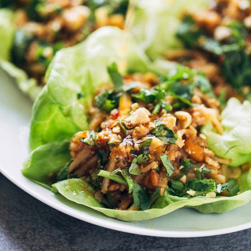 Peanut Chicken Lettuce Wraps with Garlic Ginger Sauce