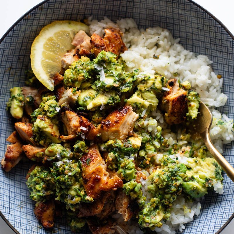 A picture of Chipotle Chicken with Chunky Pistachio Sauce