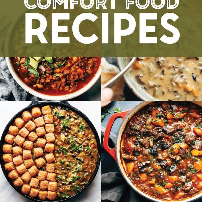 Comfort food recipes in a collage.