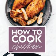 Chicken on plates that says "How to cook chicken"