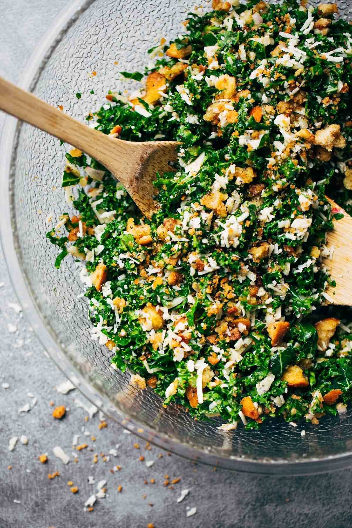 Kale salad with parmesan and breadcrumbs.