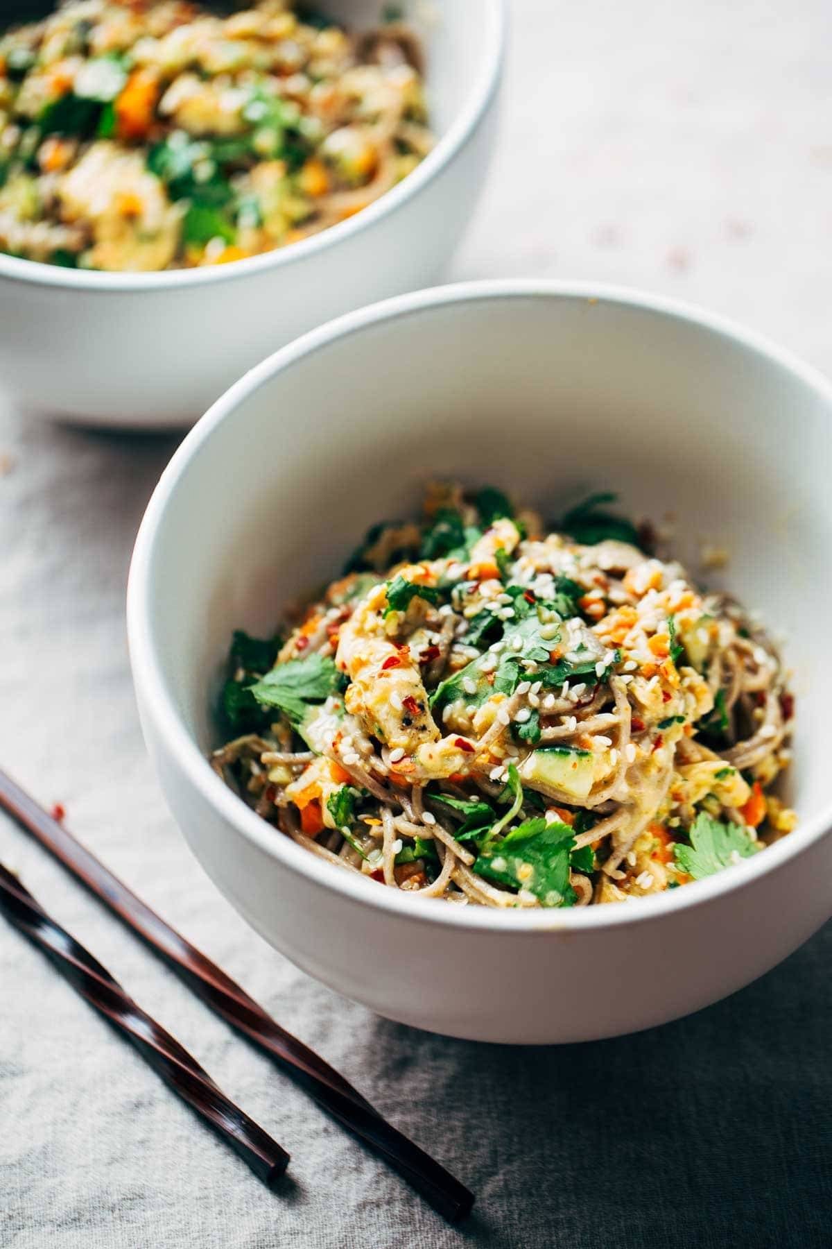 Chopped Chicken Sesame Noodle Bowls.